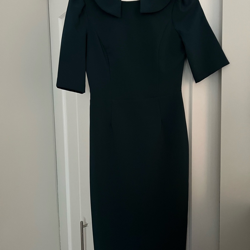 Maggy London Black Sheath Dress with 3/4 Sleeves and Peter Pan Collar